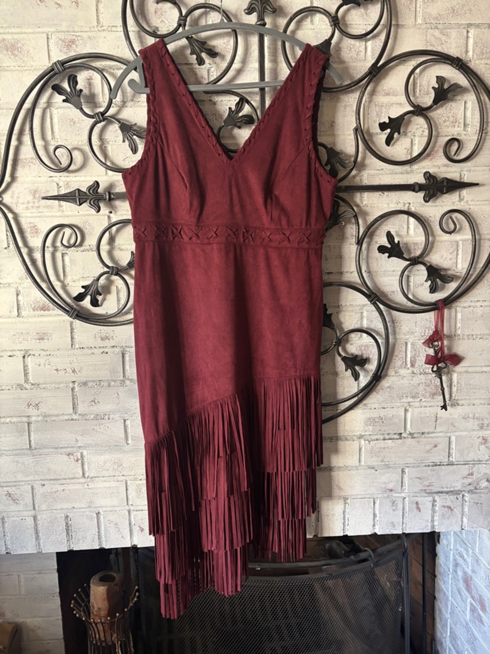 Idyllwind Deep Burgundy Sleeveless Fringe Mini Dress